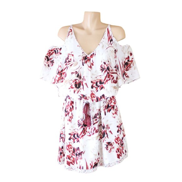 White House Black Market Cold Shoulder Dress Size 6 Taupe Red Short Sleeve D74 - Picture 1 of 10
